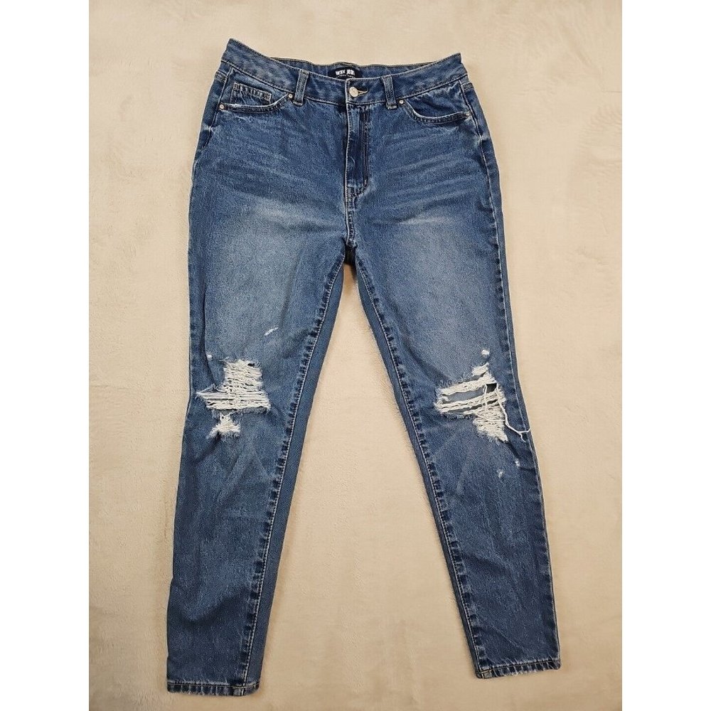 Wax Jean Women's Jeans Size 31x27 Skinny Distressed Knee Light Blue Made In USA